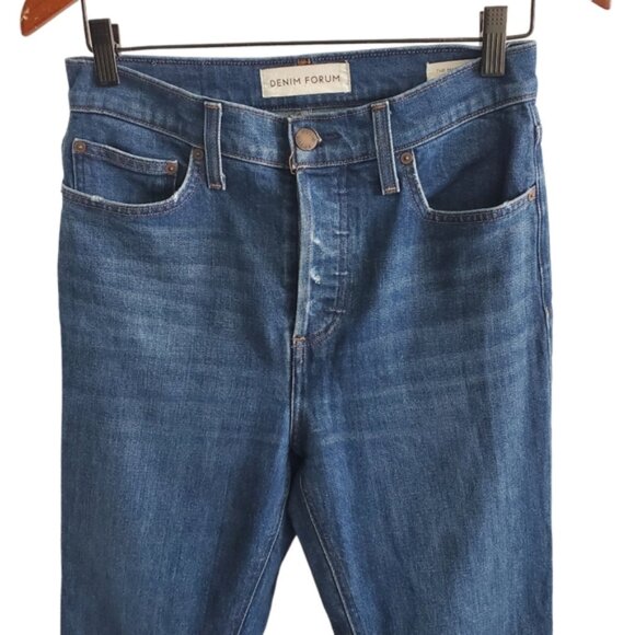 Denim Forum The Marianne Flare High Rise Medium Blue-Wash Jeans Size 27 - Picture 3 of 9